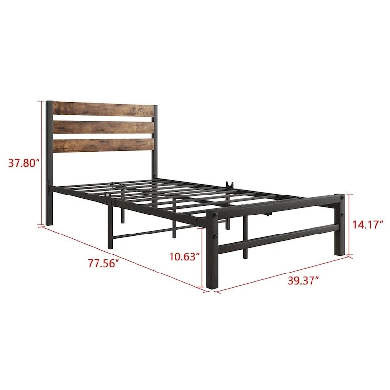 Struttura letto a piattaforma con testiera in legno rustico vintage
