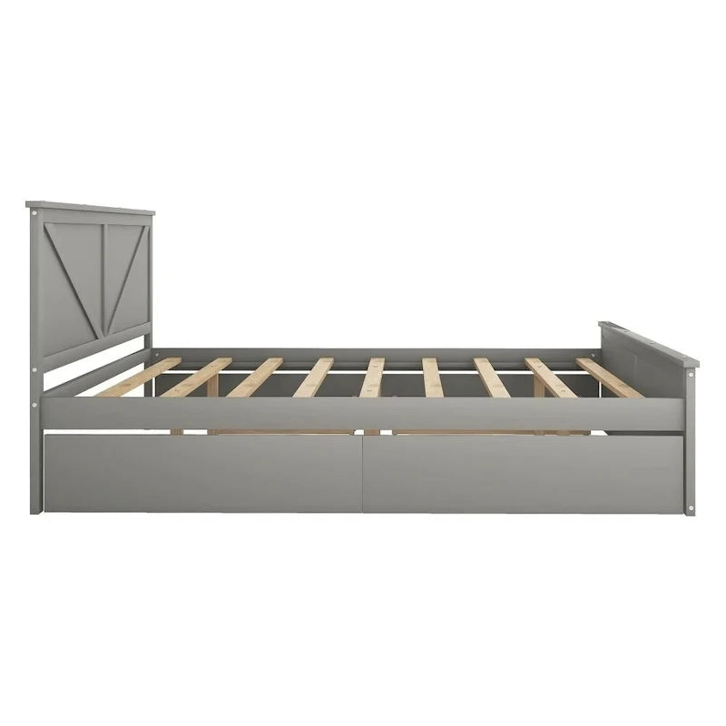 King Size Wooden Platform Bed with Four Storage Drawers and Support Legs