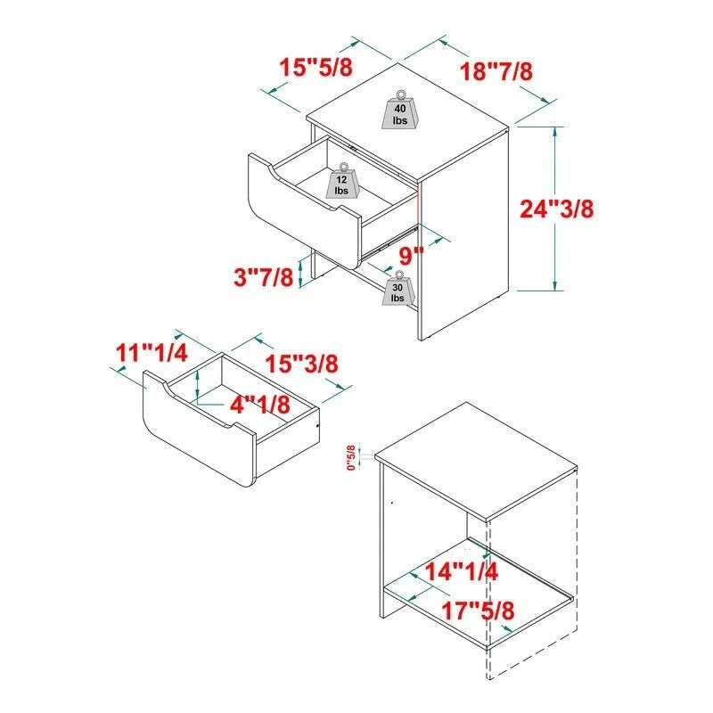 Table de chevet minimaliste moderne avec 1 tiroir et casier de rangement