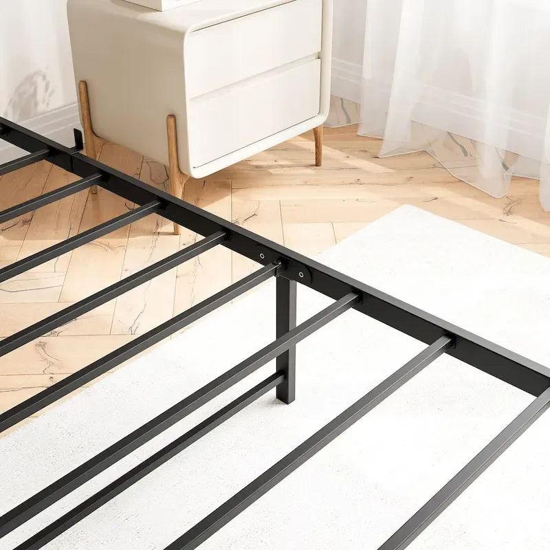 Queen Bed Frame with Storage Headboard, Metal Platform Bed with Charging Station, Bookcase Storage, No Box Spring Needed