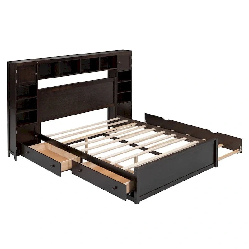 Letto matrimoniale in legno con mobile contenitore integrato