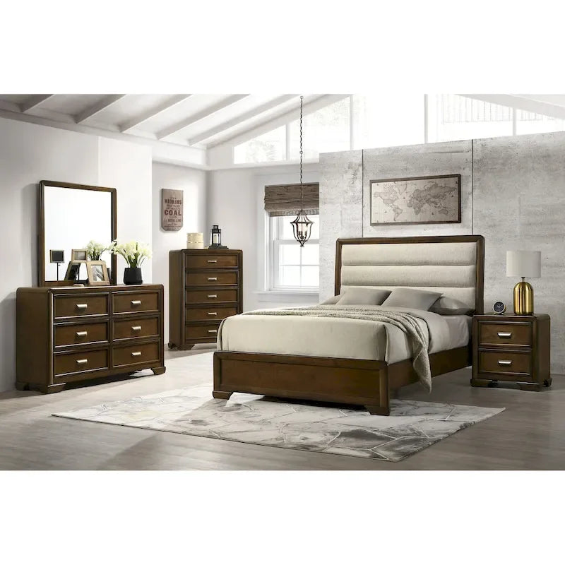 Ensemble de chambre à coucher Jimmy 4 pièces capitonné brun-beige
