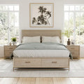 Ensemble de chambre à coucher 3 pièces lit et 2 tables de chevet en bois massif de chêne transitionnel Drayden de Furniture of America