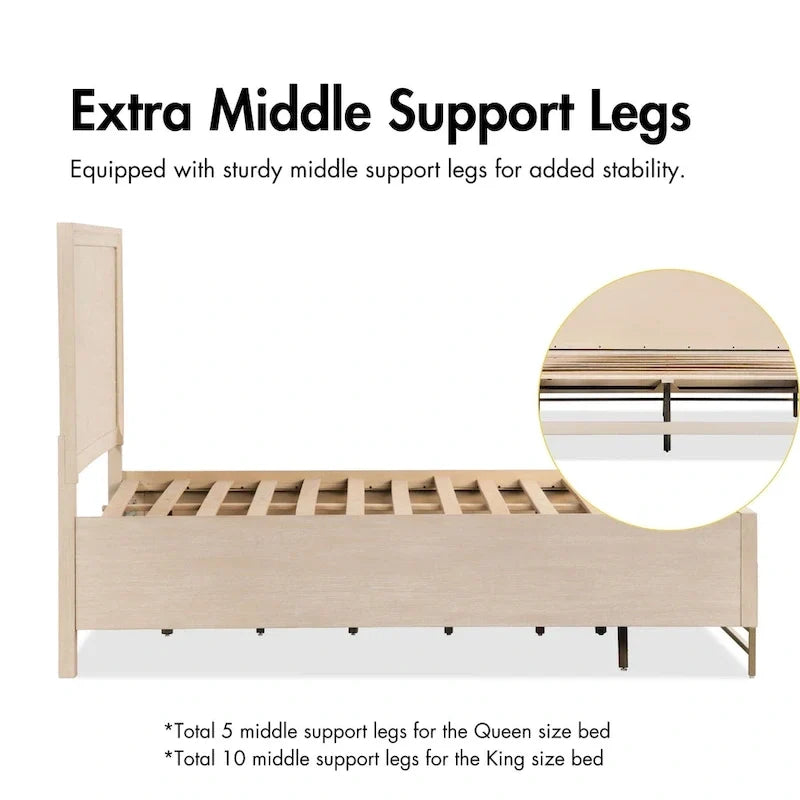 Ensemble de chambre à coucher 3 pièces lit et 2 tables de chevet en bois massif de chêne transitionnel Drayden de Furniture of America