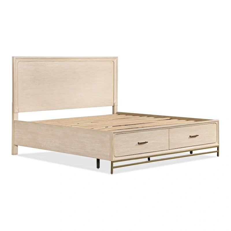 Ensemble de chambre à coucher 3 pièces lit et 2 tables de chevet en bois massif de chêne transitionnel Drayden de Furniture of America