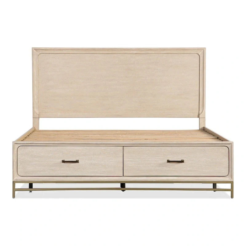 Ensemble de chambre à coucher 3 pièces lit et 2 tables de chevet en bois massif de chêne transitionnel Drayden de Furniture of America