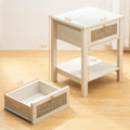 Comodini Bianchi Set da 2 con Cassetto e Decorazioni in Rattan