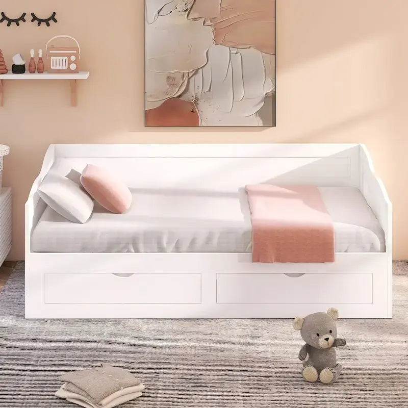 Divano Letto Estraibile in Legno, Letto da Giorno con Letto Estraibile e 2 Cassetti Contenitori