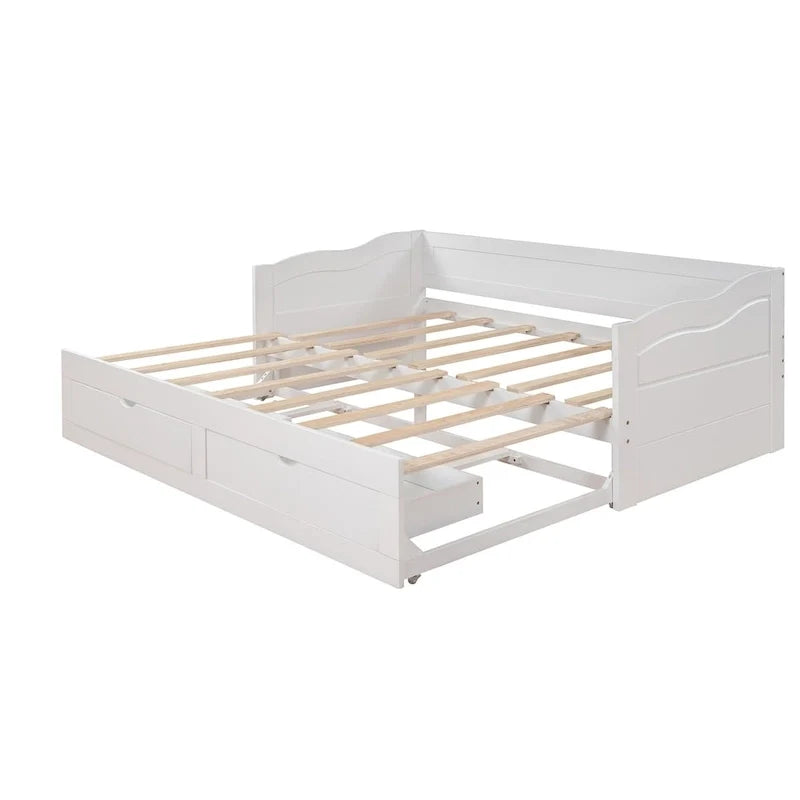 Divano Letto Estraibile in Legno, Letto da Giorno con Letto Estraibile e 2 Cassetti Contenitori