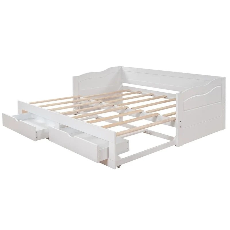 Divano Letto Estraibile in Legno, Letto da Giorno con Letto Estraibile e 2 Cassetti Contenitori