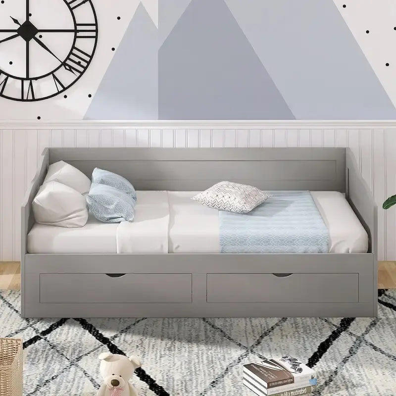 Divano Letto Estraibile in Legno, Letto da Giorno con Letto Estraibile e 2 Cassetti Contenitori