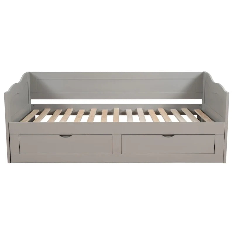 Divano Letto Estraibile in Legno, Letto da Giorno con Letto Estraibile e 2 Cassetti Contenitori