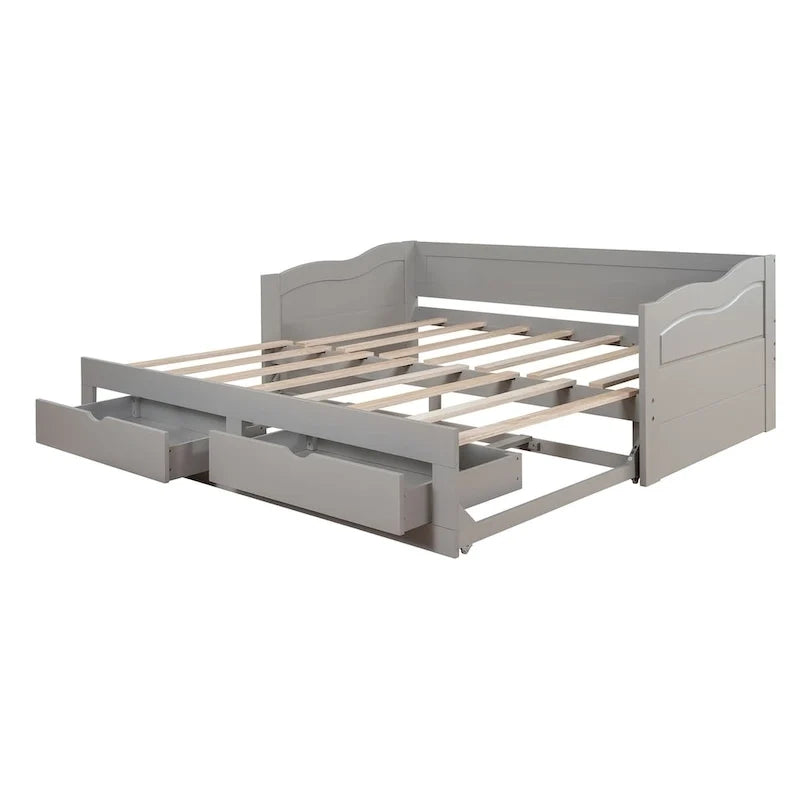 Divano Letto Estraibile in Legno, Letto da Giorno con Letto Estraibile e 2 Cassetti Contenitori