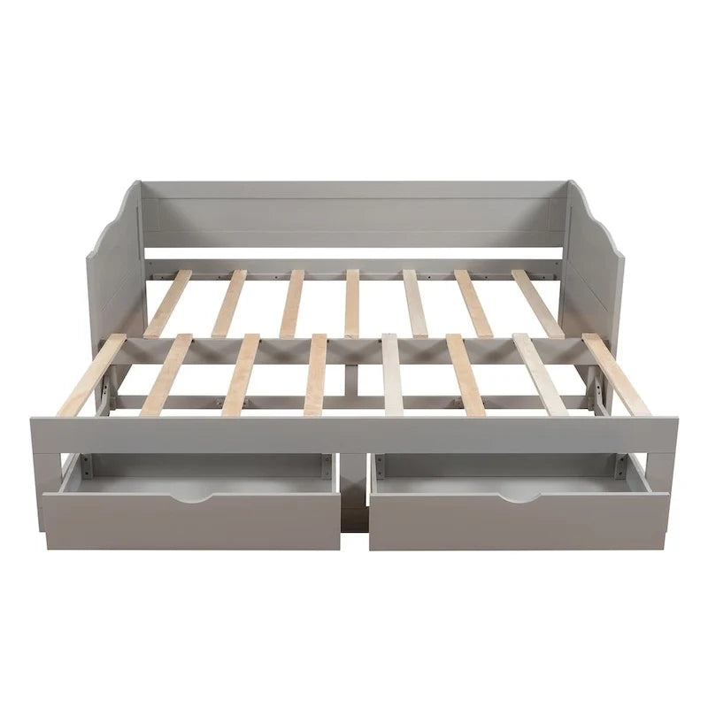 Divano Letto Estraibile in Legno, Letto da Giorno con Letto Estraibile e 2 Cassetti Contenitori