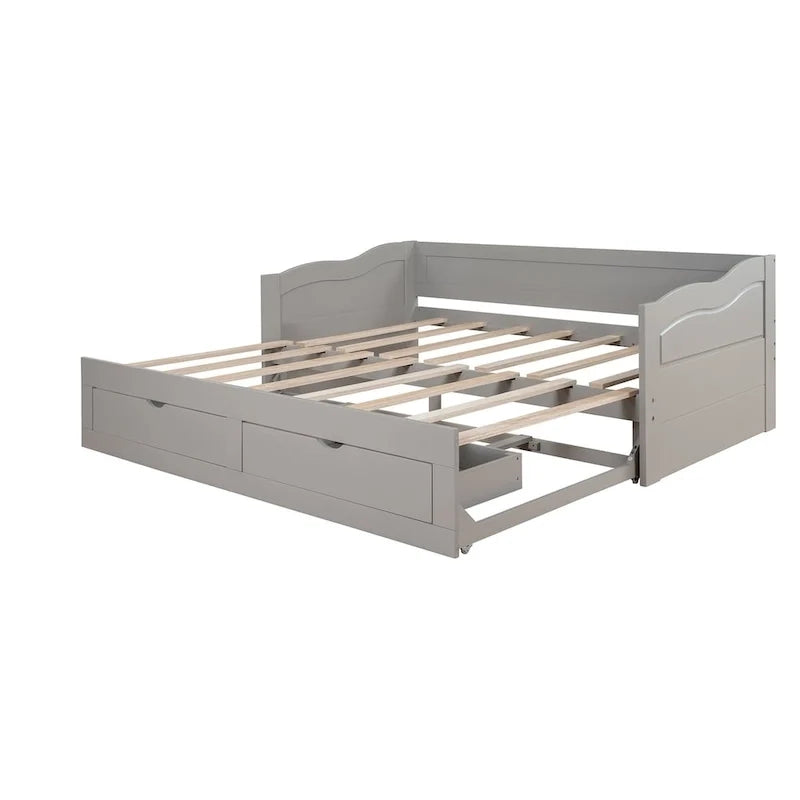 Divano Letto Estraibile in Legno, Letto da Giorno con Letto Estraibile e 2 Cassetti Contenitori