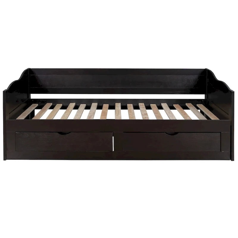 Divano Letto Estraibile in Legno, Letto da Giorno con Letto Estraibile e 2 Cassetti Contenitori