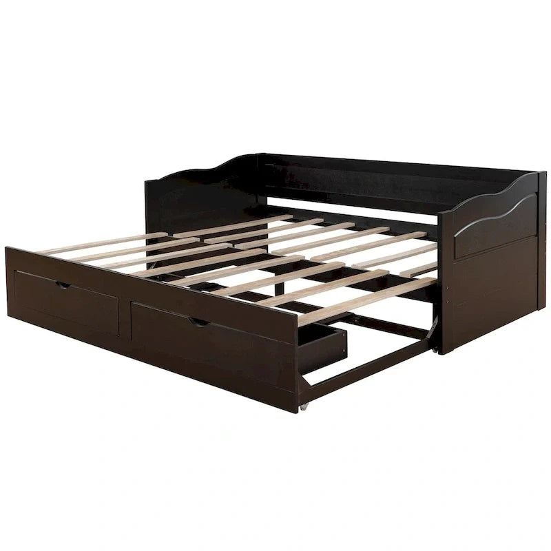 Divano Letto Estraibile in Legno, Letto da Giorno con Letto Estraibile e 2 Cassetti Contenitori