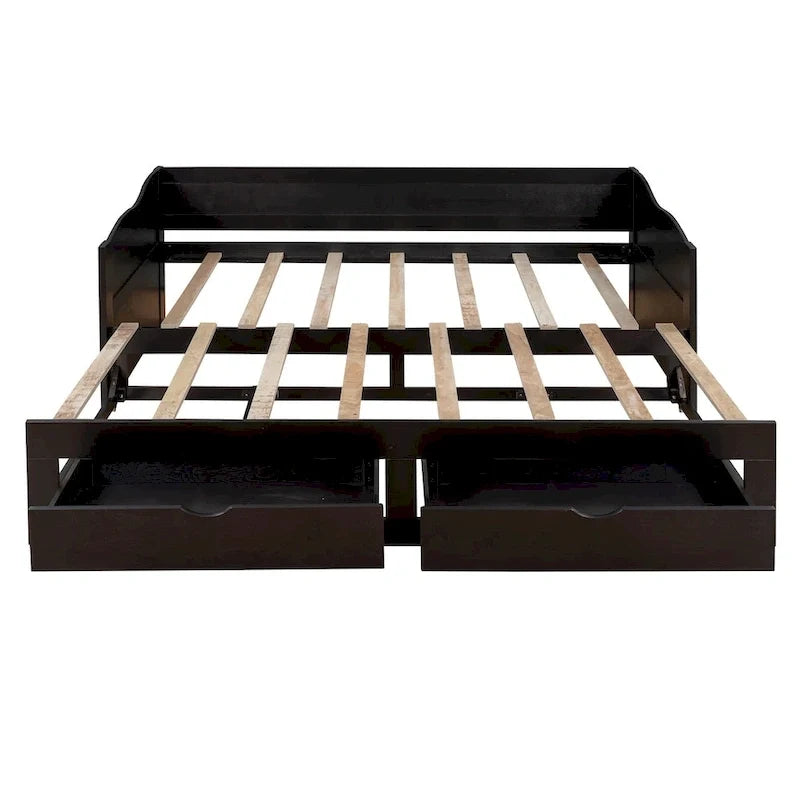 Divano Letto Estraibile in Legno, Letto da Giorno con Letto Estraibile e 2 Cassetti Contenitori