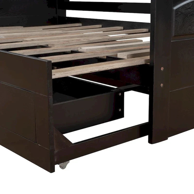 Divano Letto Estraibile in Legno, Letto da Giorno con Letto Estraibile e 2 Cassetti Contenitori