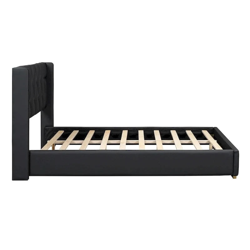 Lit plateforme pleine grandeur en cuir avec cadre en bois