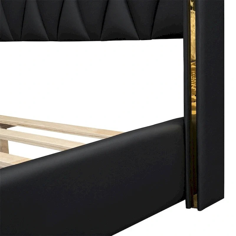 Lit plateforme pleine grandeur en cuir avec cadre en bois