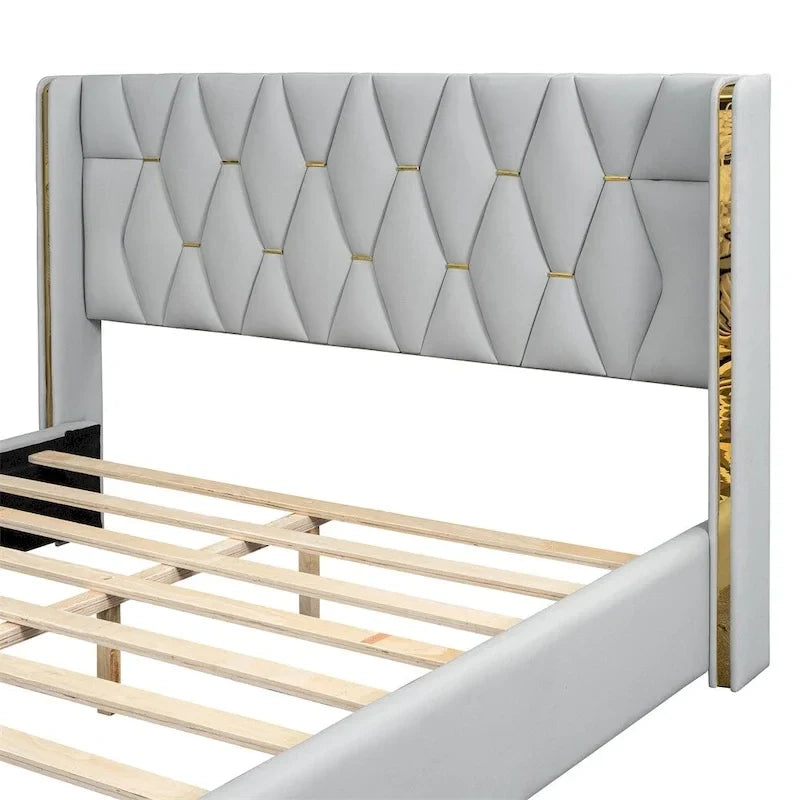 Lit plateforme pleine grandeur en cuir avec cadre en bois