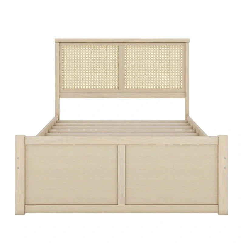 Lit plateforme de rangement Harper&Bright Designs avec tête de lit en rotin et 4 tiroirs