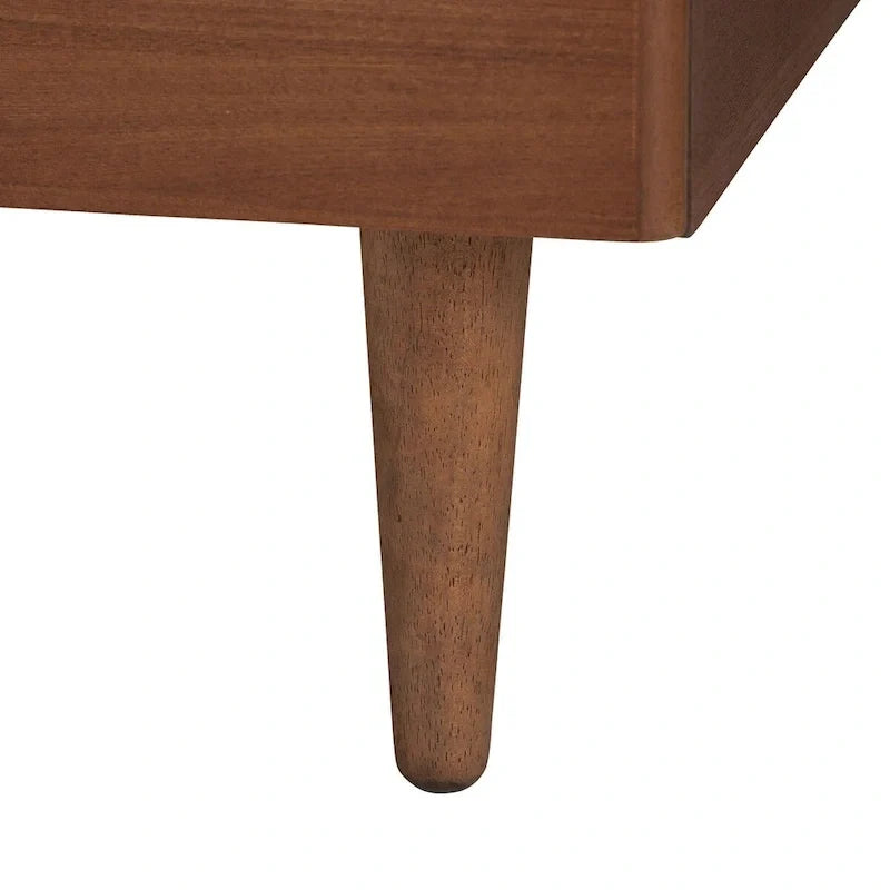 Letto a Piattaforma Camden Mid-Century in Legno di Noce Marrone e Rattan