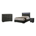 Furniture of America Kastela Set letto con pannelli, comodino e cassettiera in 3 pezzi, grigio, contemporaneo, con luci a LED e porte USB