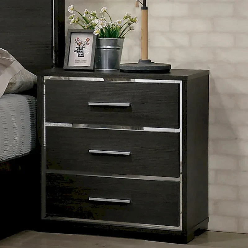 Furniture of America Kastela Set letto con pannelli, comodino e cassettiera in 3 pezzi, grigio, contemporaneo, con luci a LED e porte USB