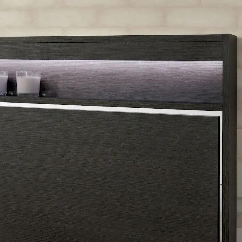 Furniture of America Kastela Set letto con pannelli, comodino e cassettiera in 3 pezzi, grigio, contemporaneo, con luci a LED e porte USB
