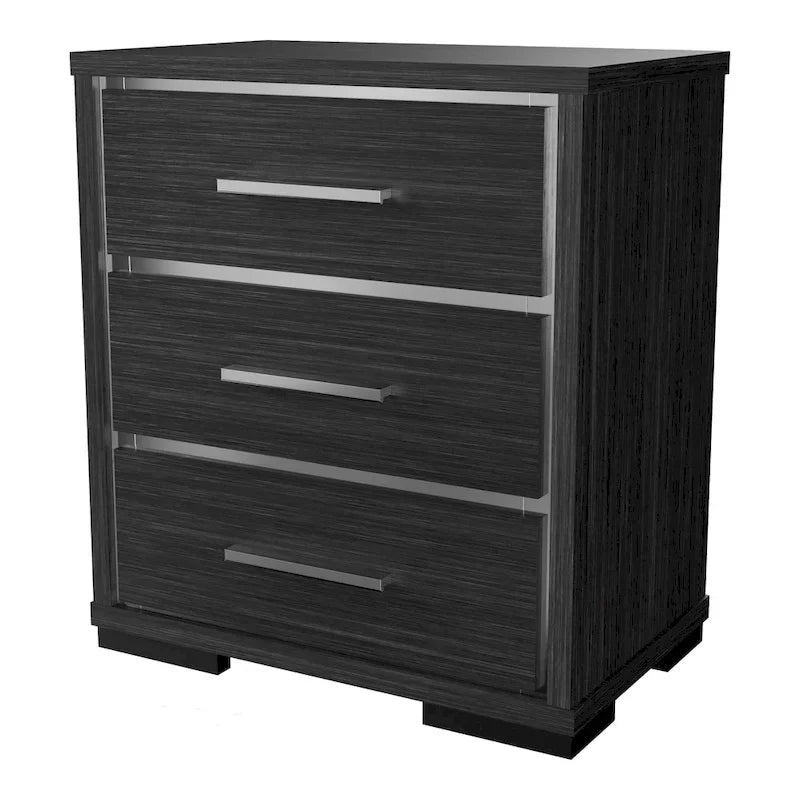 Furniture of America Kastela Set letto con pannelli, comodino e cassettiera in 3 pezzi, grigio, contemporaneo, con luci a LED e porte USB