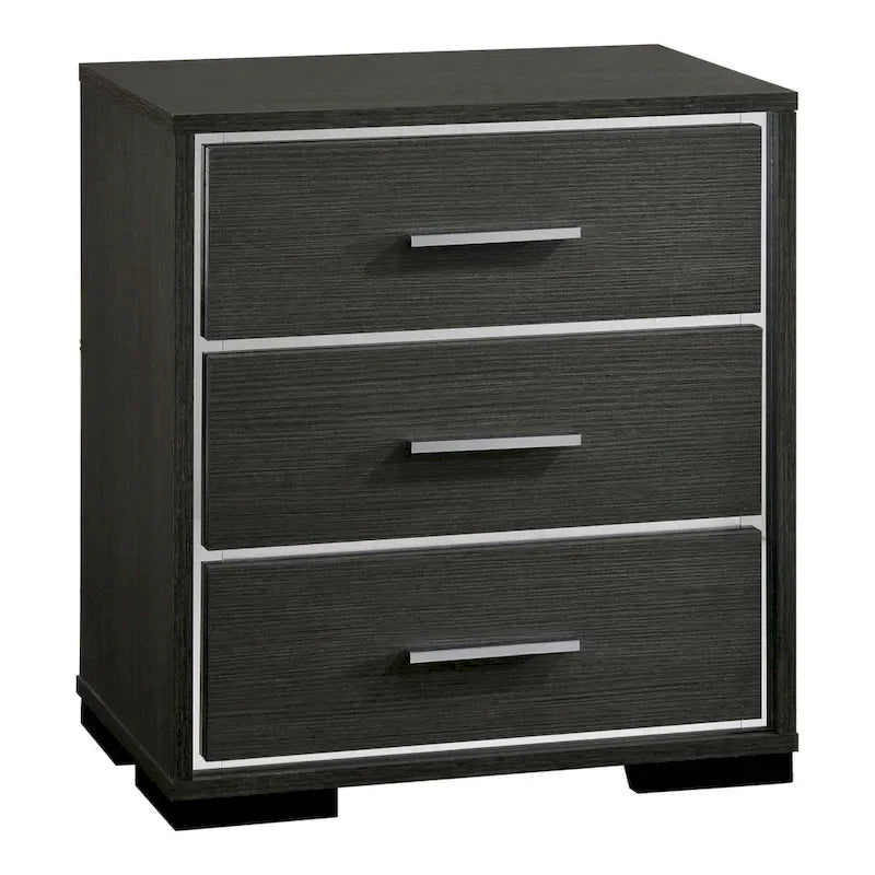 Furniture of America Kastela Set letto con pannelli, comodino e cassettiera in 3 pezzi, grigio, contemporaneo, con luci a LED e porte USB