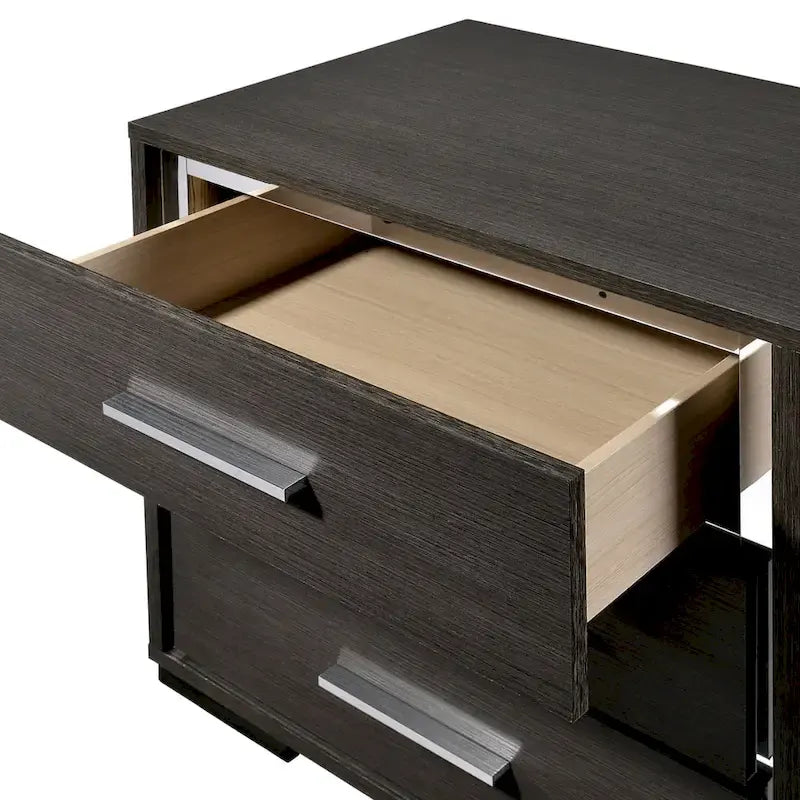 Furniture of America Kastela Set letto con pannelli, comodino e cassettiera in 3 pezzi, grigio, contemporaneo, con luci a LED e porte USB