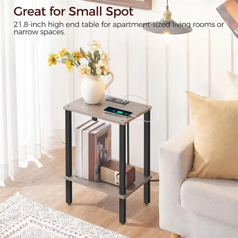 Side Table End Table with Charging Station
