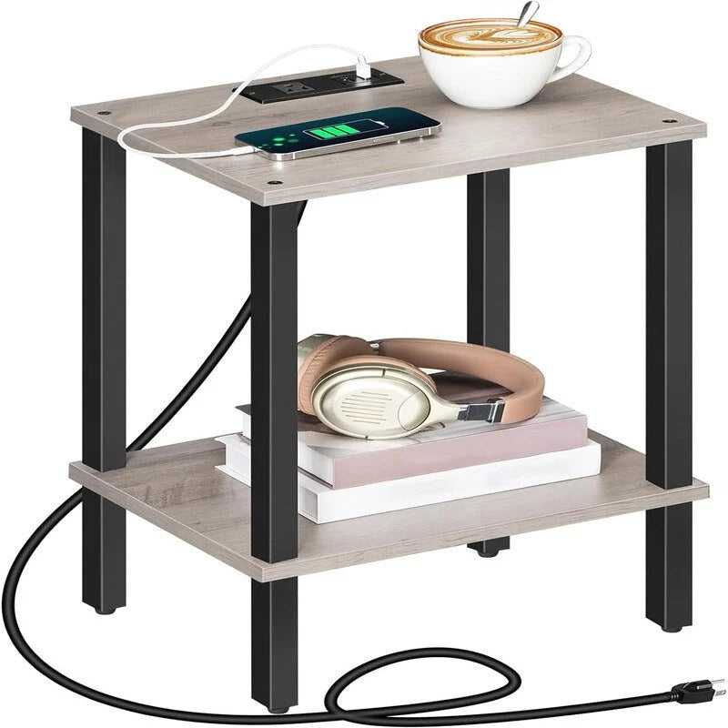 Side Table End Table with Charging Station