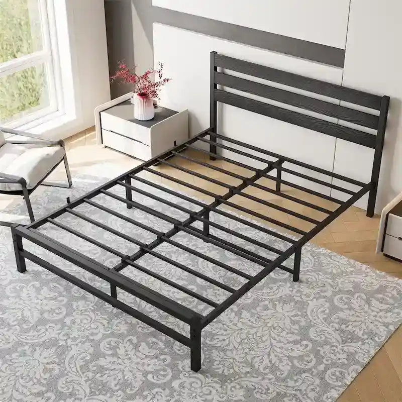 Cadre de lit plateforme Queen Size avec tête de lit en bois, rangement sous le lit
