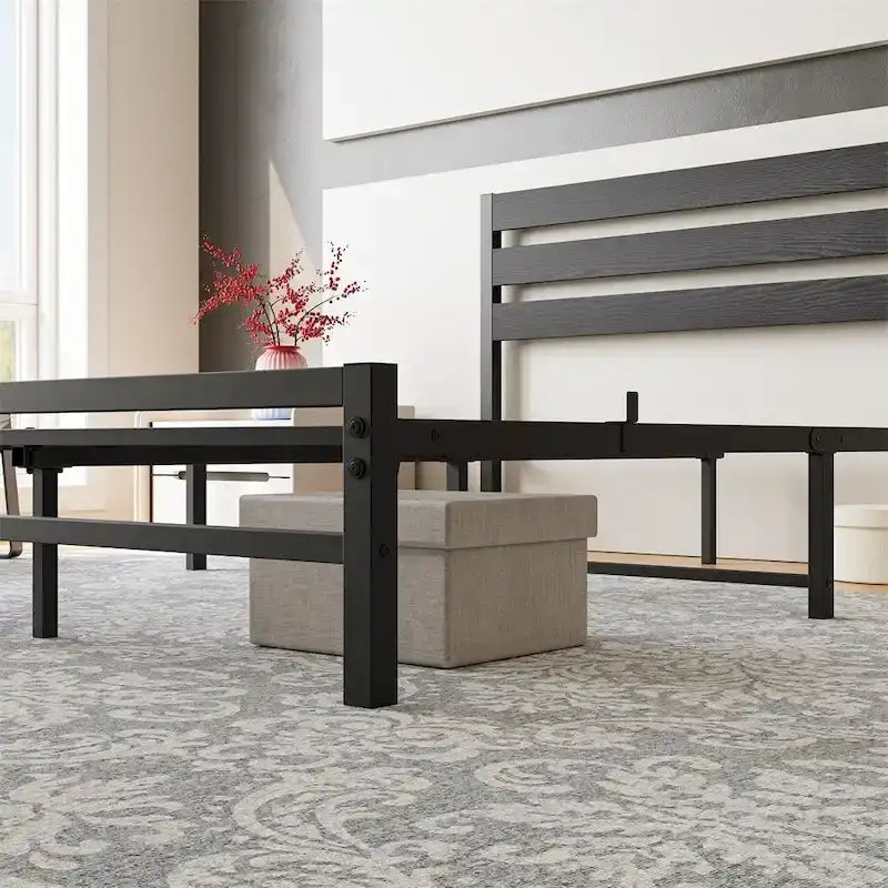 Cadre de lit plateforme Queen Size avec tête de lit en bois, rangement sous le lit