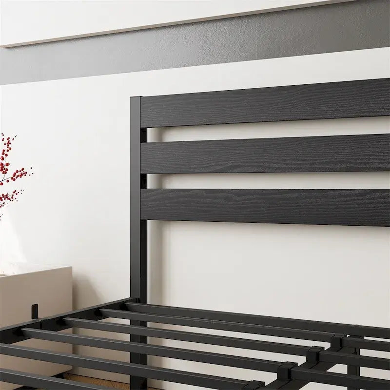 Cadre de lit plateforme Queen Size avec tête de lit en bois, rangement sous le lit