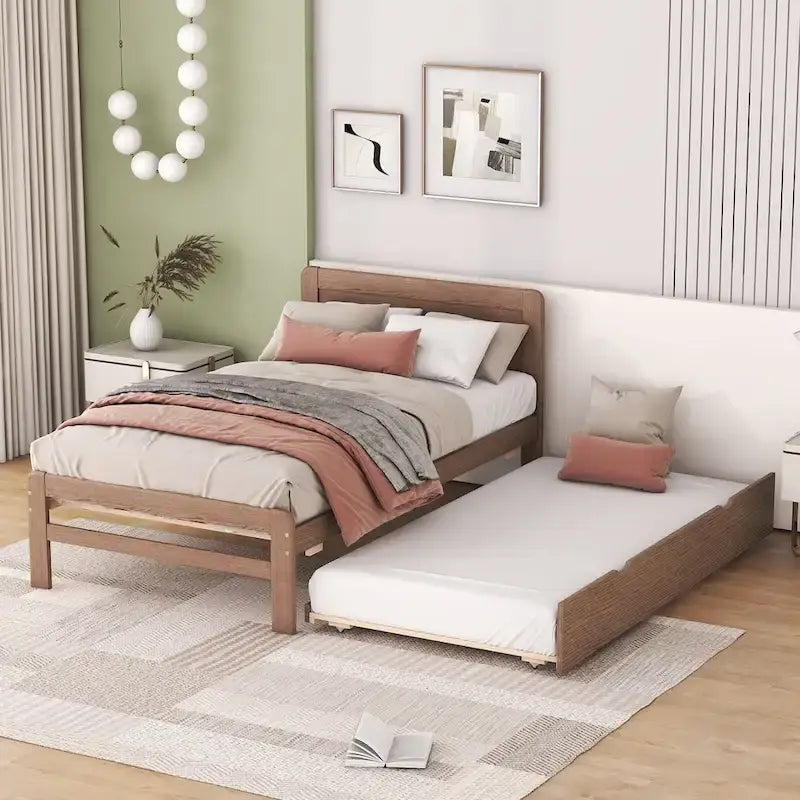 Cadre de lit plateforme en bois au design moderne avec lit gigogne