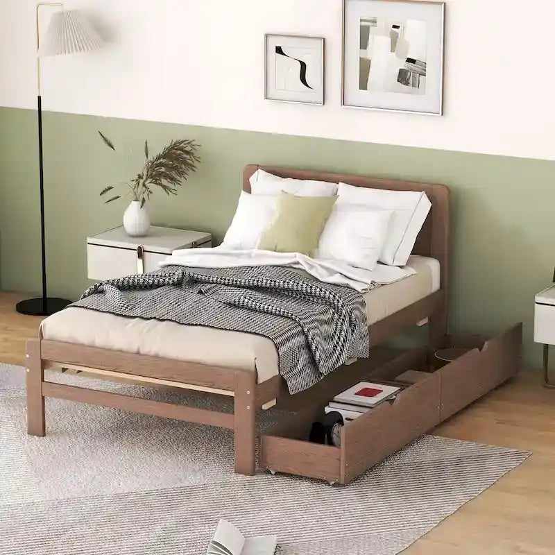Cadre de lit plateforme en bois au design moderne avec lit gigogne