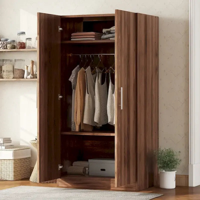 Armoire en bois à 2 portes avec 3 étagères de rangement, marron (Date de livraison prévue : 21.06)