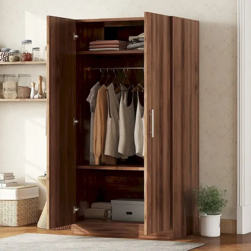Armoire en bois à 2 portes avec 3 étagères de rangement, marron (Date de livraison prévue : 21.06)