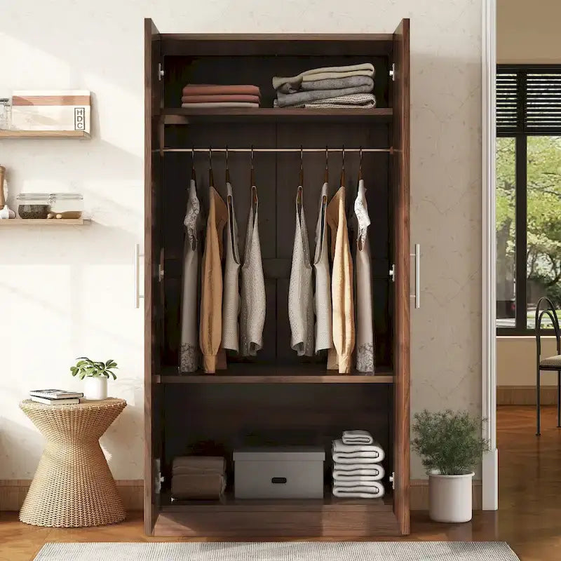 Armoire en bois à 2 portes avec 3 étagères de rangement, marron (Date de livraison prévue : 21.06)