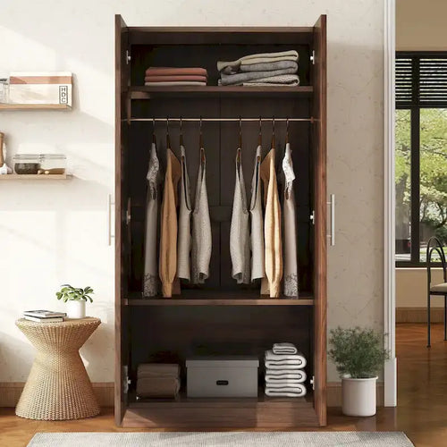 Armoire en bois à 2 portes avec 3 étagères de rangement, marron (Date de livraison prévue : 21.06)