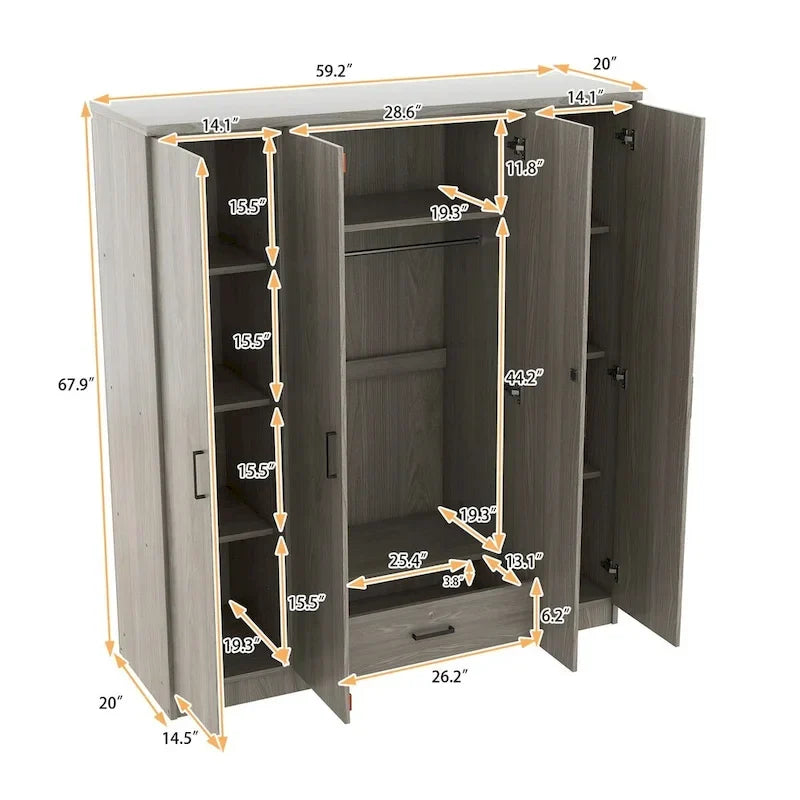 Armoires 4 portes avec 1 tiroir