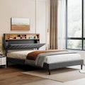Letto imbottito con piattaforma, testiera contenitore e porta USB