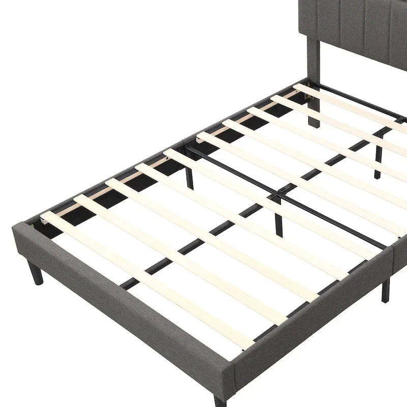 Letto imbottito con piattaforma, testiera contenitore e porta USB