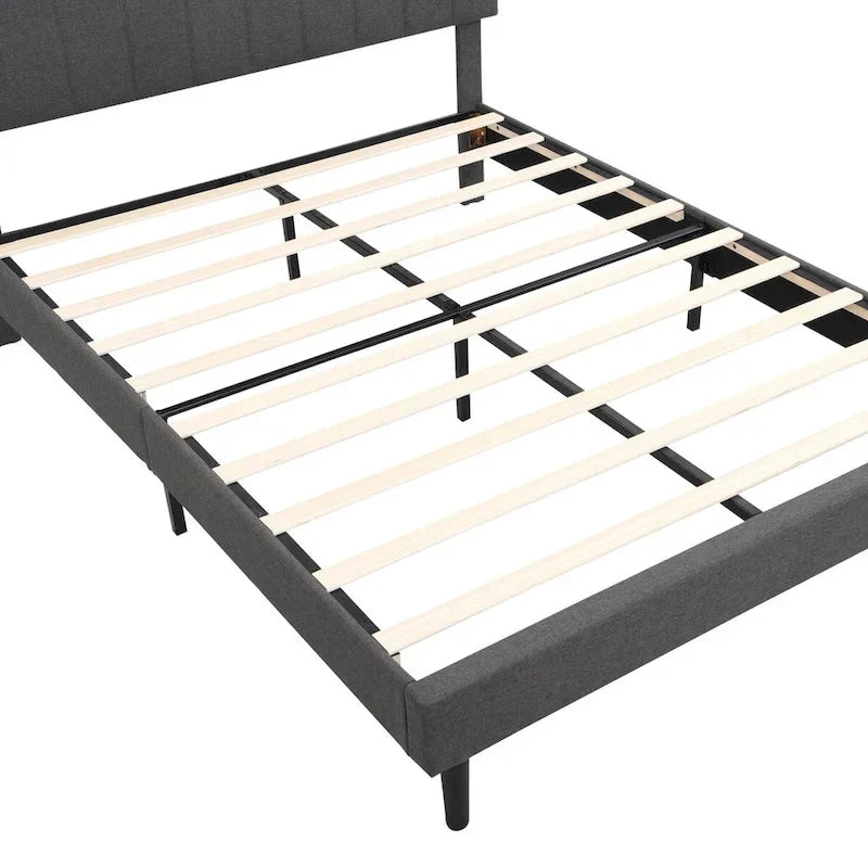 Letto imbottito con piattaforma, testiera contenitore e porta USB