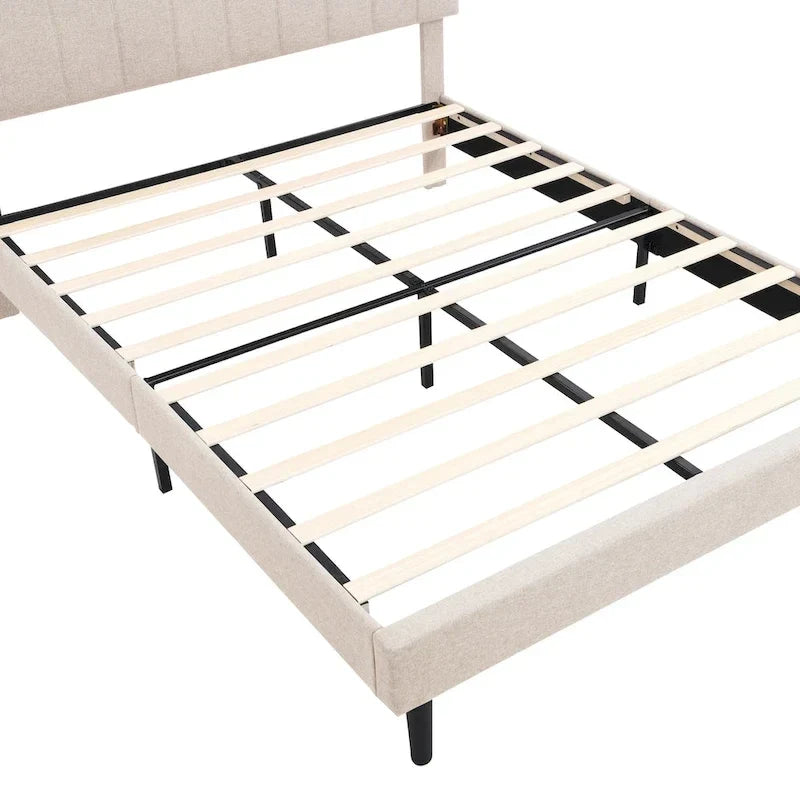 Letto imbottito con piattaforma, testiera contenitore e porta USB